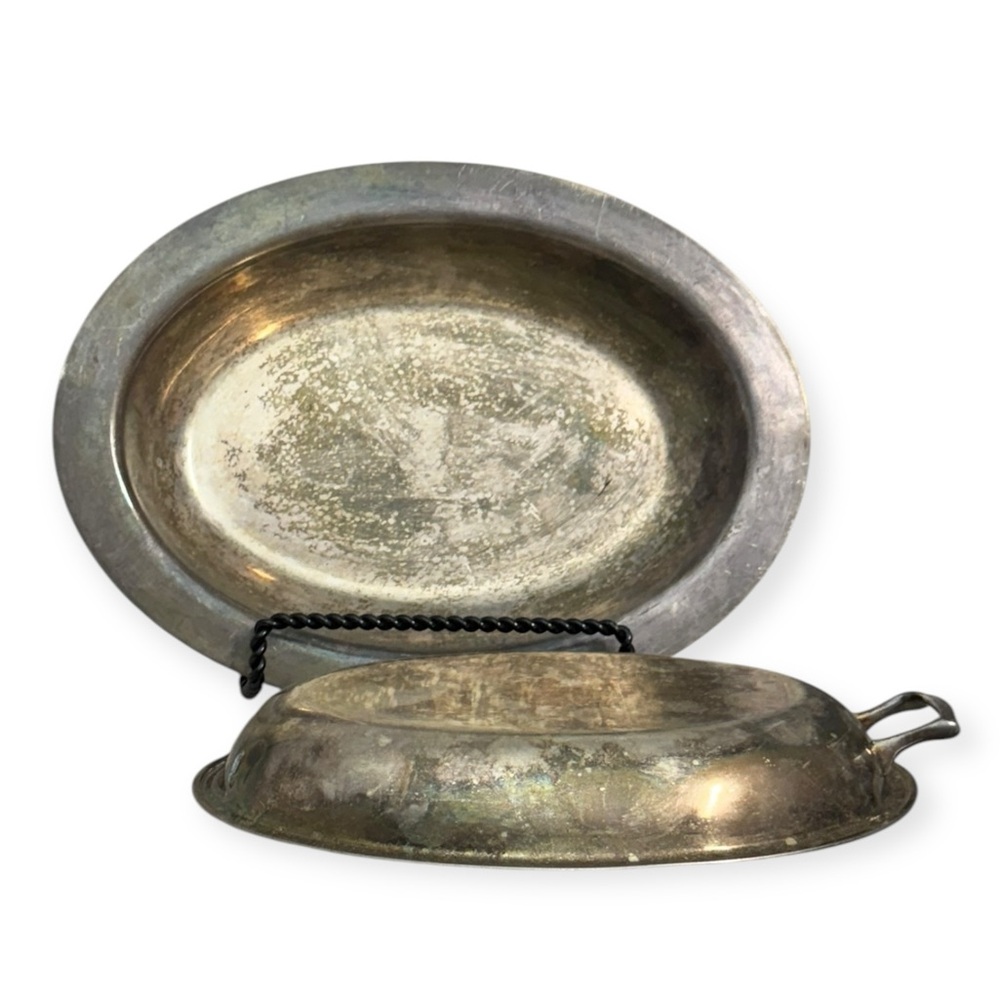 Silver Beautiful Patina Dinner Serving Dish with Top 11”x8”
